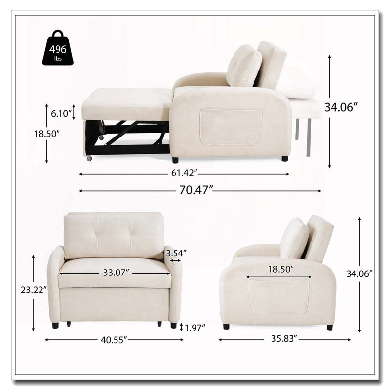 Fauteuil convertible 3 en 1, Beige