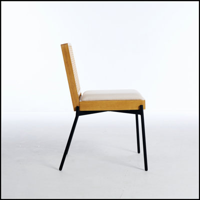 Ensemble de 2 chaises de salle à manger de style Mid-Century, tissu décoratif en lin avec dossier en rotin et pieds en métal pour un confort moderne