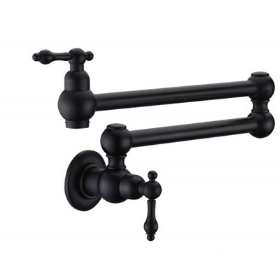 Pot Filler Faucet Wall Mount, Matte Black Finish, Double Jointed Swing Arms, Scratch , Rust , 100% Brass For Use Mounted, Joint Proof, Distinguishing