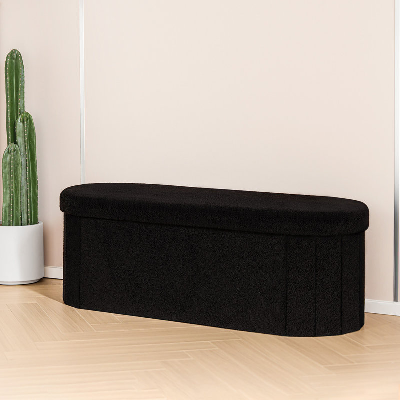 Bazine Upholstered Ottoman Bench Oval with Storage 43"x15"x15", Black Teddy