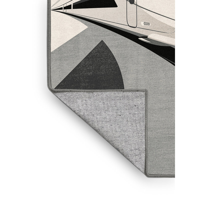 Machine Washable Vehicles And Transportation Modern Passenger Train Modern & Contemporary Rug in Beige – Gray Binding, 2x3