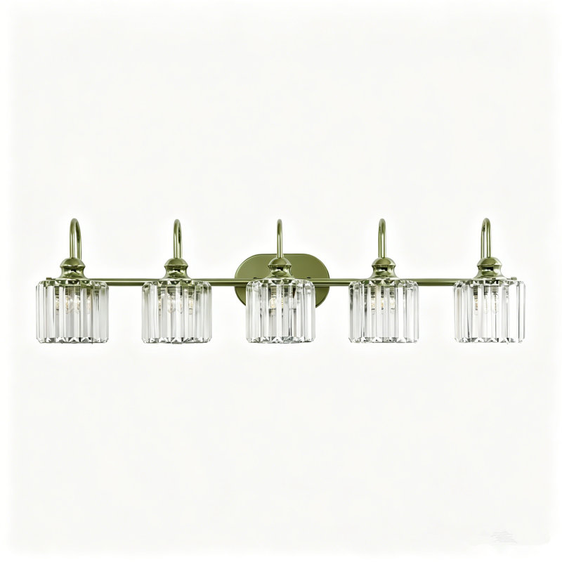 Gjystina 3-Light Dimmable Gold-Black/Chrome Crystal Vanity Light, 5 Lights, Green