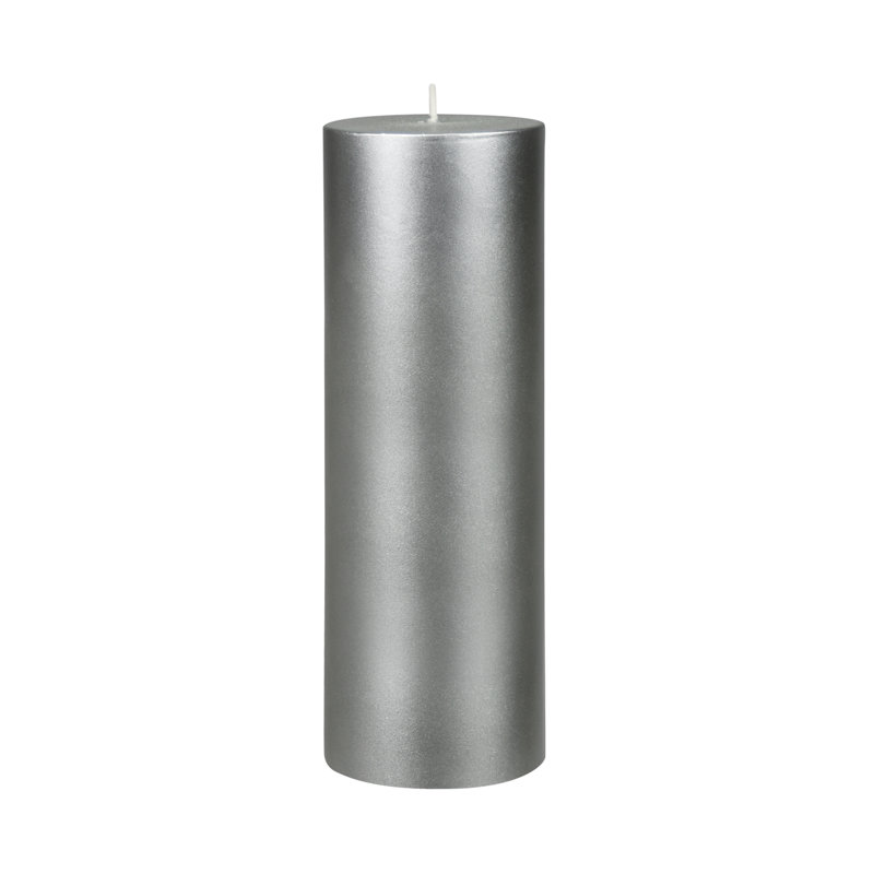 Bougie pilier argenté métallique 9 pouces, 1, Metallic Silver, H 9 po x l 3 po x P 3 po