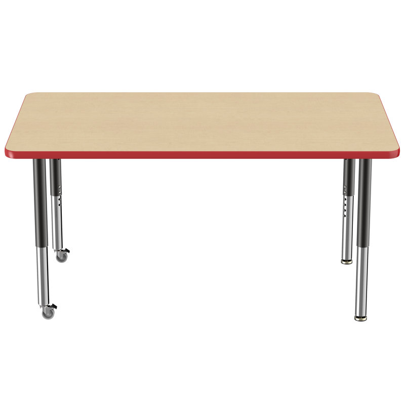 Table d'activité rectangulaire à hauteur réglable en forme de T, Érable / rouge, Super, 36 po x 60 po