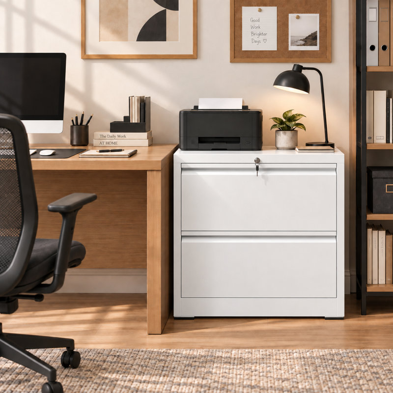 Classeur latéral en métal 2 tiroirs Bizoe, Blanc, 2 Drawers