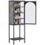 Armoire de rangement vitrée en métal avec porte vitrée, bibliothèque cubique à 5 niveaux, armoire de rangement avec 3 tablettes réglables-599075798