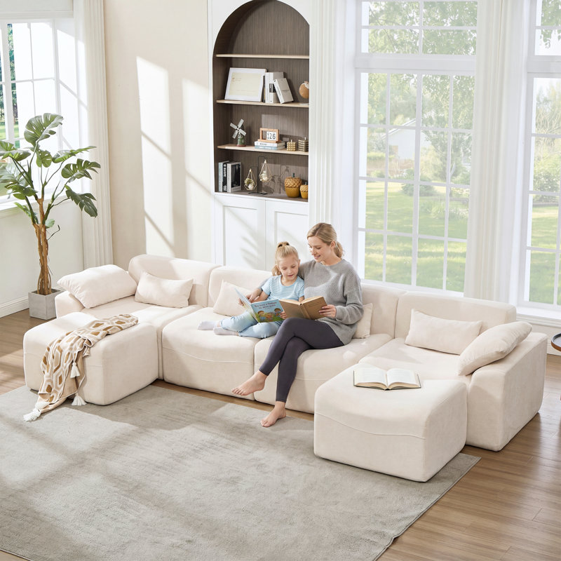 Segal 6 Piece  U Shape Sectional Sofa Soft Chenille Cloud Upholstered 144.5" Oversized Compression Modular, No Assembly Required