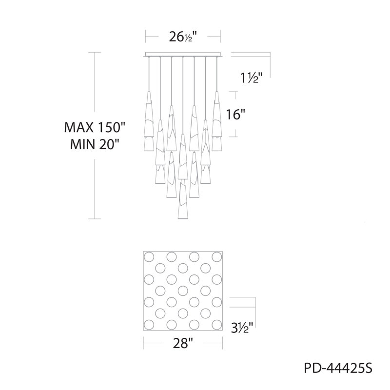 Kilt - Light LED Cluster Pendant, Black, 16" H x 28" W x 28" D, 25
