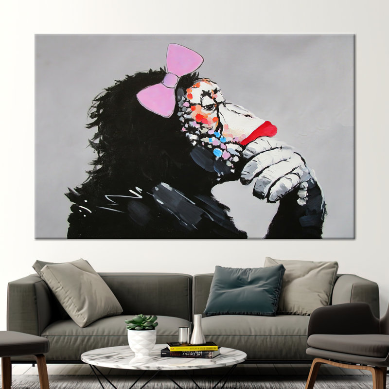 Abstrait, art mural singe pensant abstrait, H 39 po x l 93 po, Ne s’applique pas, Toile tendue