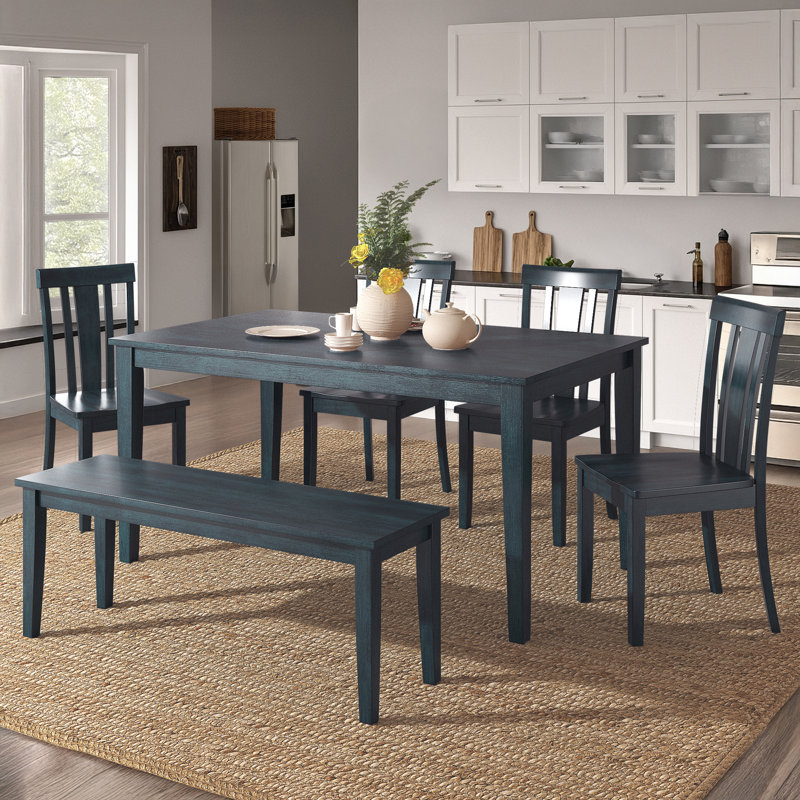 Alexa-Mae 6-Person Solid Wood Four-Leg Dining Set, Antique Dark Denim
