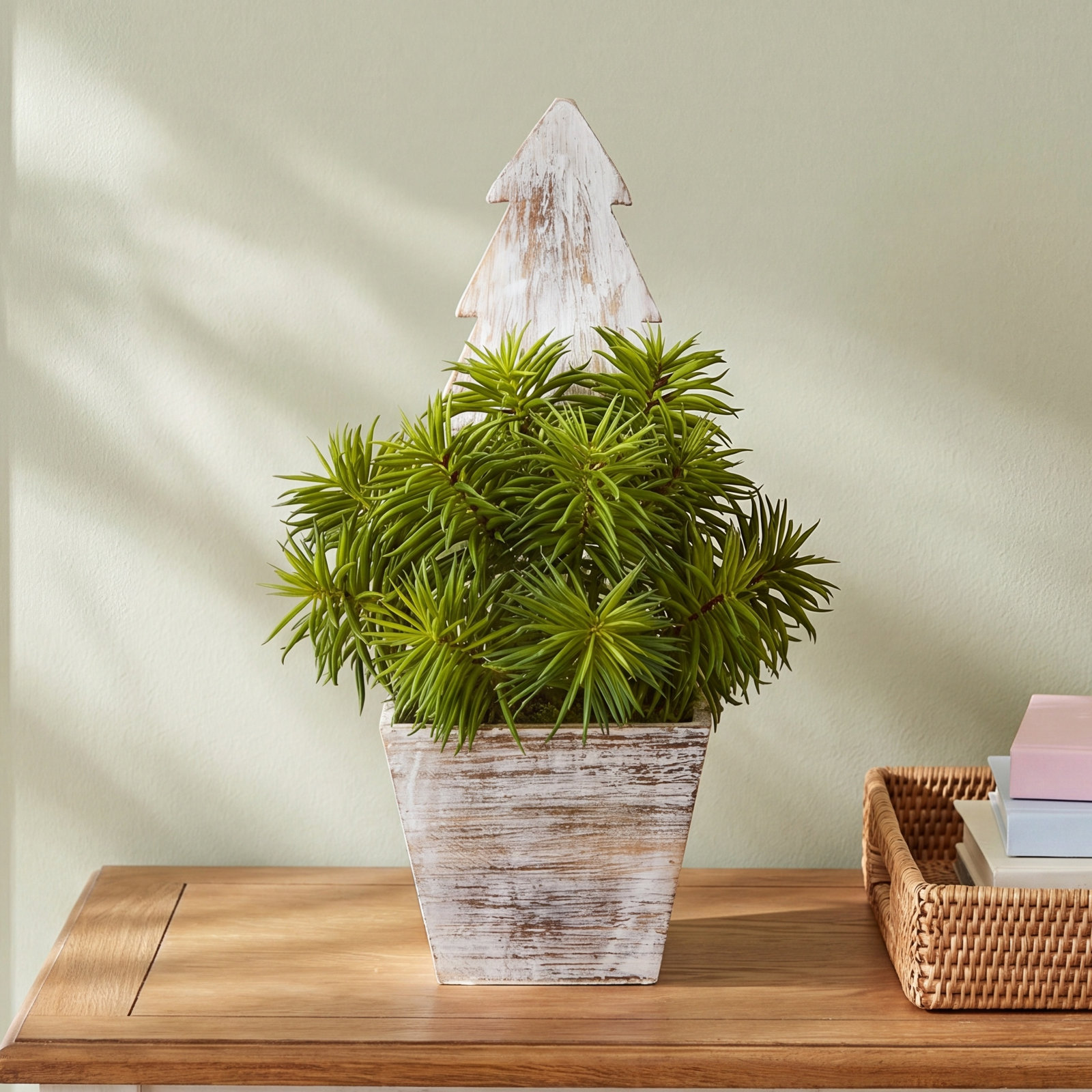 15'' Faux Succulent in Wood Planter