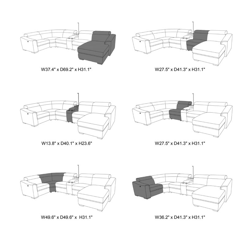 Ashonda 6 - Piece Upholstered Power Reclining Sectional Available in two colors, Light Gray Microfiber/Microsuede