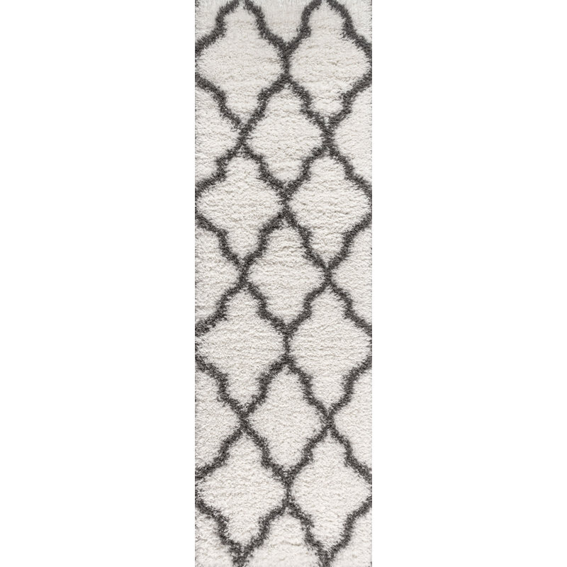 Perego Shag Trellis Ivory/Charcoal Rug, Runner 2'3" x 8'