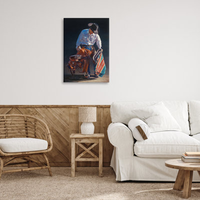 Stoic Cowboy & Saddle Canvas Wall Art by David Graham