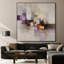 Impression sur tissu grand format - Motif géométrique abstrait violet, orange et beige pour salon ou chambre - « Assemblage du cadre requis (cadre non fini) »-135869540