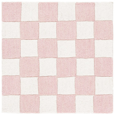 Schreck Ebony Hand Tufted Wool/Cotton Geometric Rug in Pink/Ivory