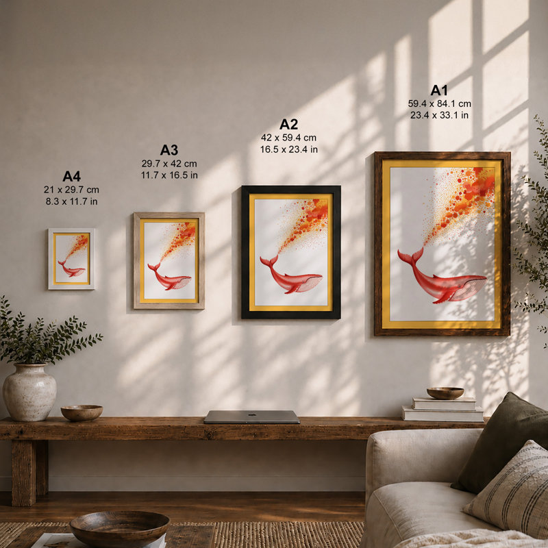 Whale in Colour Modern 1 Piece Single Picture Frame Wall Art, A1 - 84.1 x 59.4 cm, Walnut