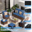 Ensemble de conversation d'extérieur en osier 7 pièces avec chaises pivotantes et repose-pieds, ensemble de mobilier de patio avec coussins, table basse et table d'appoint-618793839