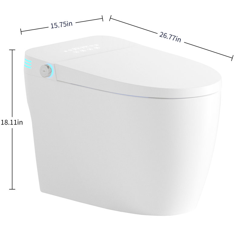 Toilette intelligente une pièce avec bidet intégré, conception, chasse d'eau automatique et ouverture / fermeture, température réglable du siège chauffant, séchage à l'eau chaude, télécommande, couvercle du capteur, modes de massage à lavage arrière, nuit