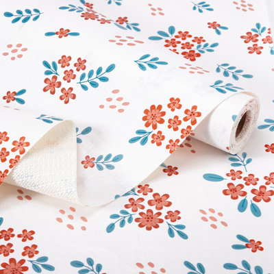 Shelf Liner,Non-Adhesive Non-Slip Cabinet Liners,Drawers Liners,Red Floral,18"W x 96"L