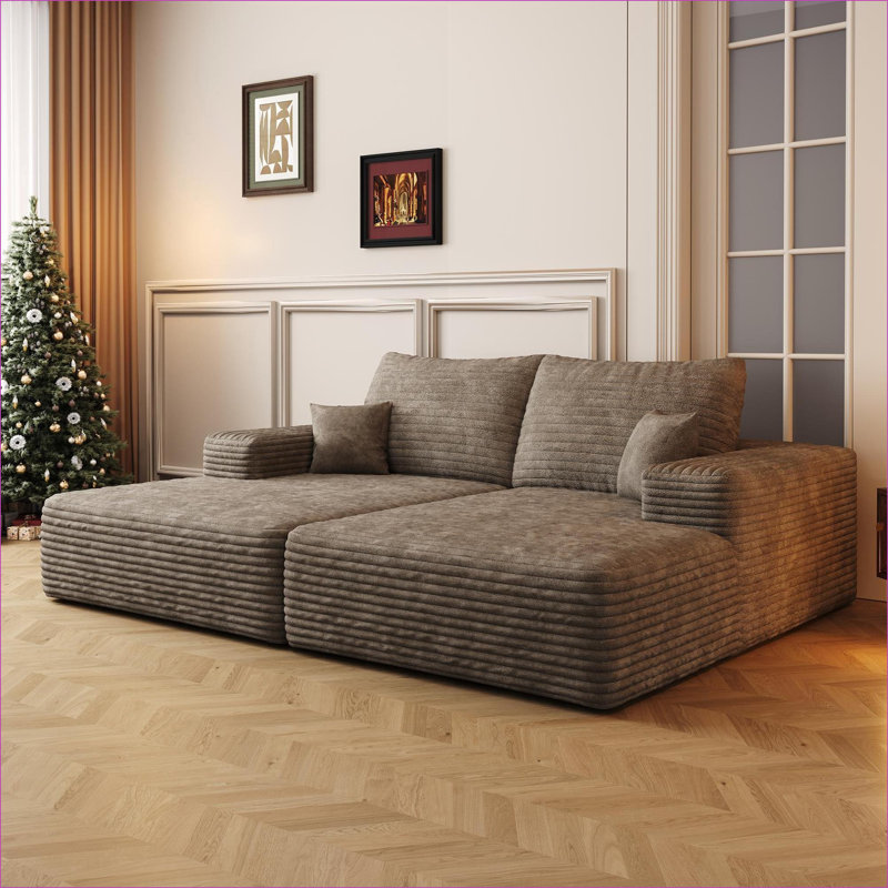Canapés modulaires | Canapé-lit moderne en velours côtelé moelleux de 74,8 po | Sans assemblage | Pour la chambre d'appoint du salon | Chameau | Mousse
