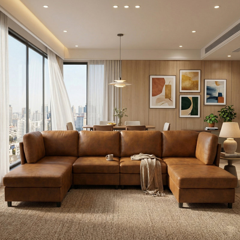 Canapé d'angle moderne modulaire en tissu librement configurable avec, Marron clair