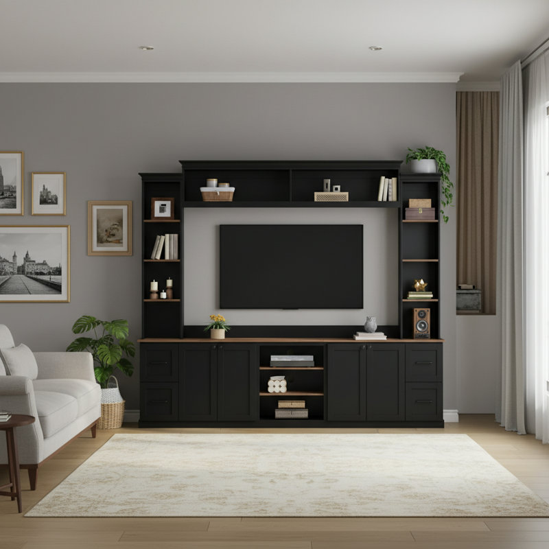 Meuble audio-vidéo avec rangement élégant pour téléviseur de 70 po ou moins Elegant Design, Noir
