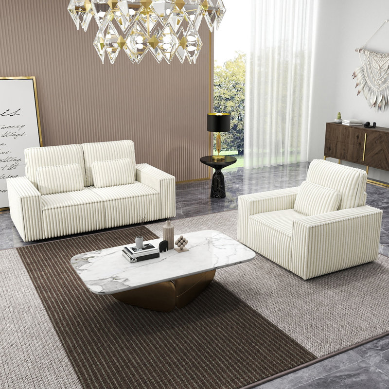 Ensemble de canapés combinés en éponge Corduroy, convenant aux salons, Beige