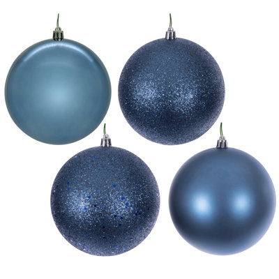  6" Denim Blue 4-Finish Ball Ornament Set.