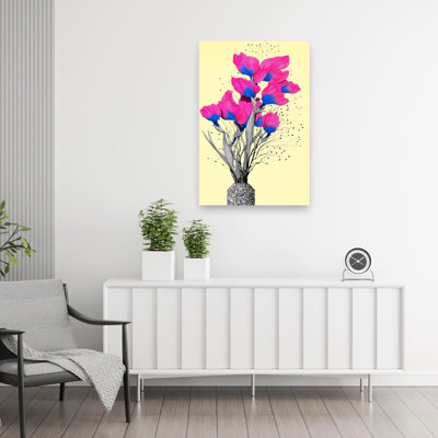 «Vibrant Pink Blue Blooms», impression audacieuse et colorée, nature et fleur