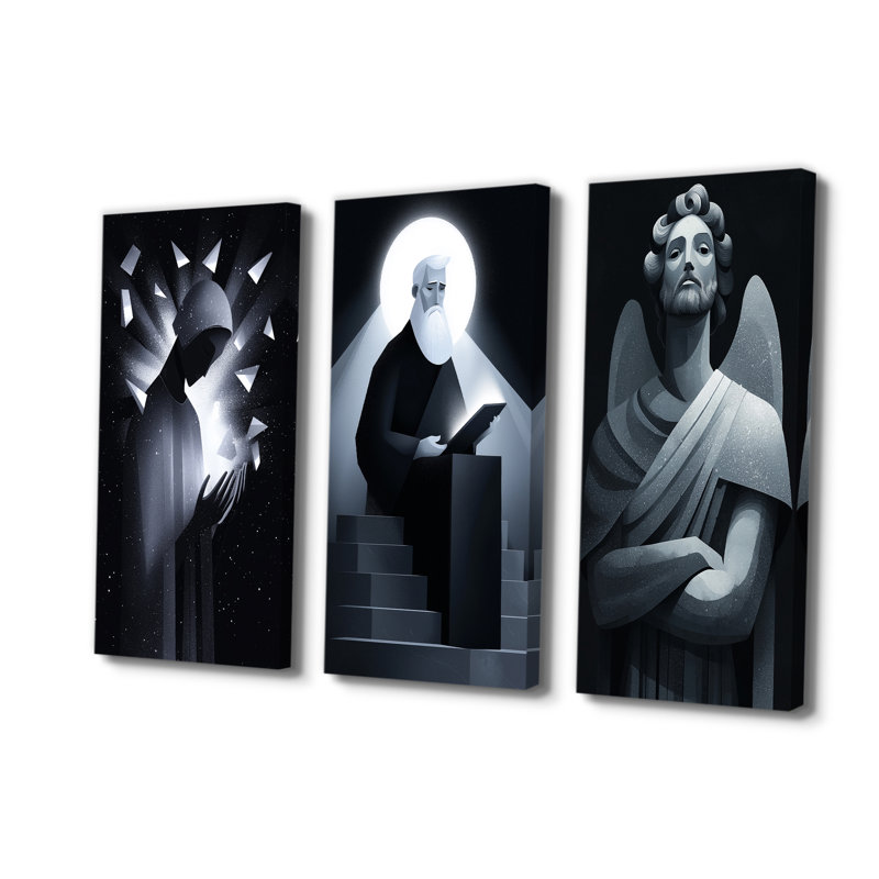 Ensemble de 3 reproductions d'art monochromes, H 32 po x l 48 po, Toile tendue, Ne s’applique pas
