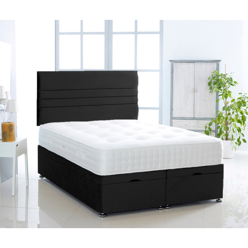Roopali Ottoman Bed Base & Headboard, Double (4'6), Black