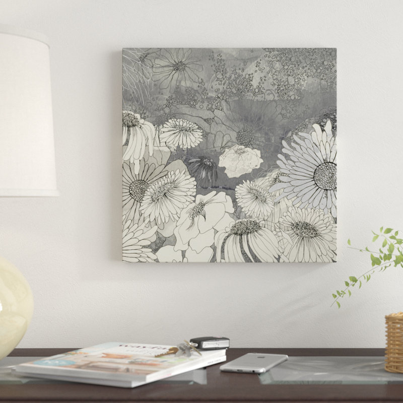 « fleurs on gray i », reproduction sur toile tendue, H 18 po x l 18 po x P 2 po