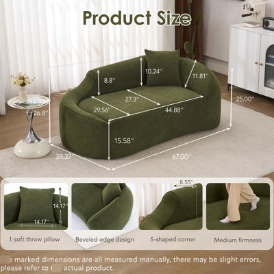 Méridienne incurvée à compression, lit moderne en chenille, 2 places, avec coussin, idéale pour les petits espaces, assise, design 3 en 1, montage rapide, canapé-lit pour appartement, confort optimal, aucun outil nécessaire