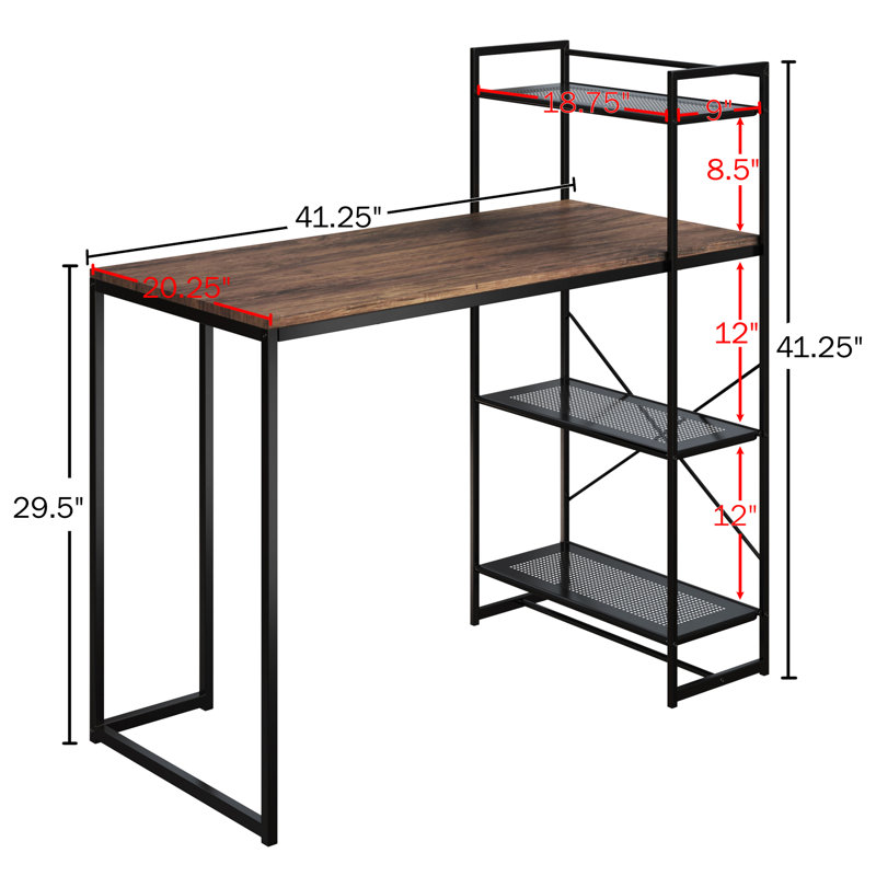 All-in-One Computer Desk with Shelves - Modern Industrial Style, Wood and Steel for Home Office, Bedroom, or Craft Table