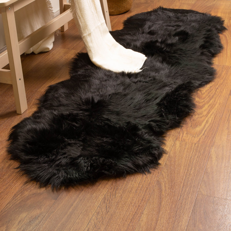 Diller Black Faux Fur Machine Washable Shag Fluffy Area Rug, Runner 2' x 6'