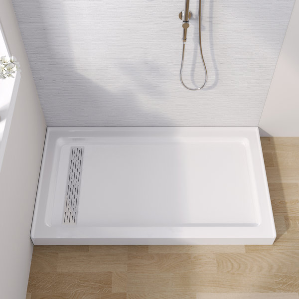 HOROW 48x32 Single Threshold Shower Base - White Acrylic Shower Pan With Drain