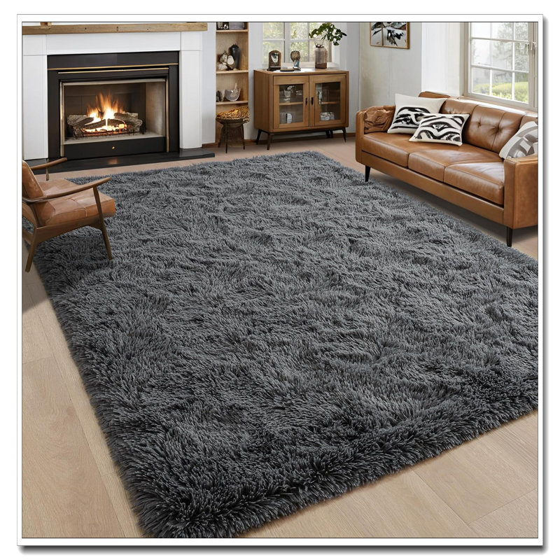 Noahas Large Fluffy Dark Grey 6X9 Area Rugs For Living Room Bedroom, Thick Shag Throw Rug, Big Soft Non-Slip Bedside Plush Dorm Nursery Kids Carpet Home Decor