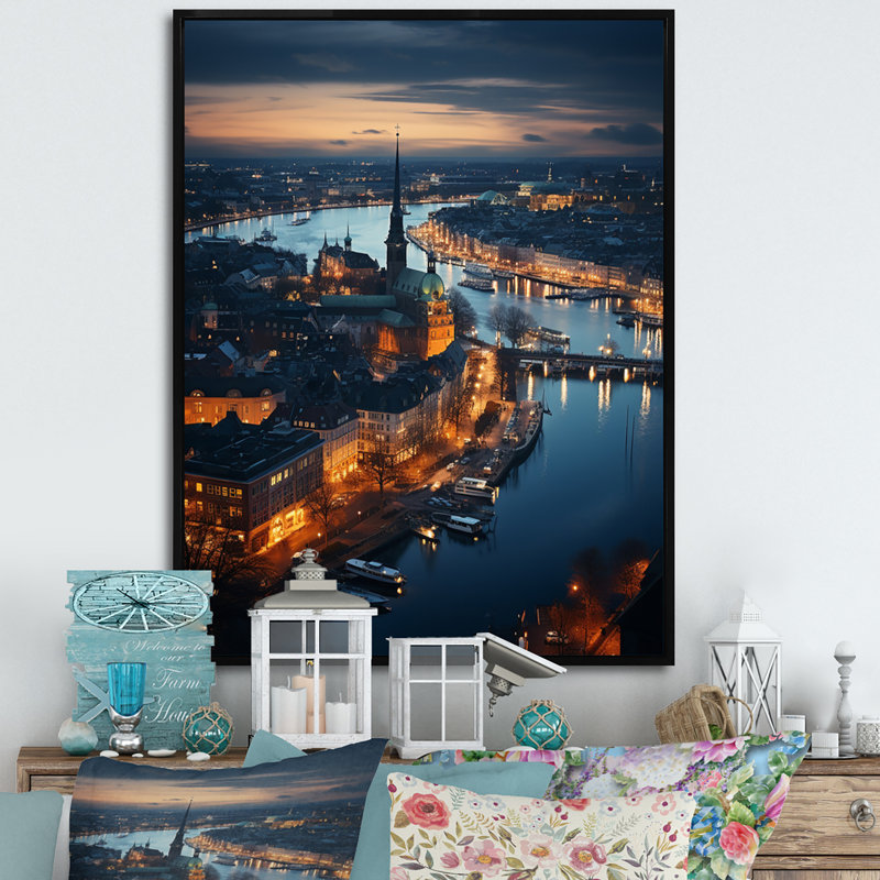 «Copenhagen Beautiful Cityscape Spot II», reproduction sur toile, H 20 po x l 12 po x P 1 po, Noir