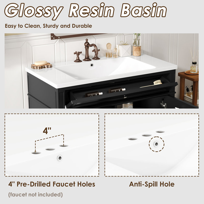 Meuble-lavabo simple 36 po Yinon, Argent argent, Noir, noir, noir, noir