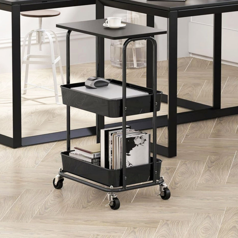 Chariot utilitaire roulant à 2 niveaux avec plateau supérieur, Gris