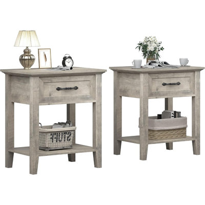 2Pcs End Table With Drawer, 2 Tiers