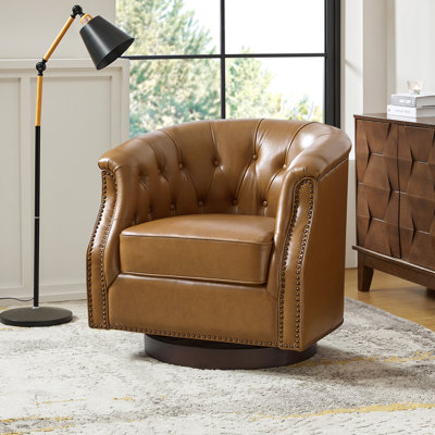 Nixmary 32" W Genuine Leather Swivel Rocker Chair 