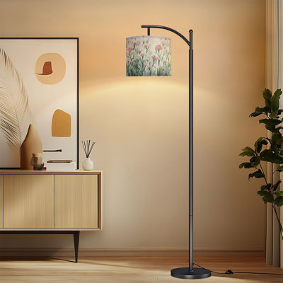 Lampe sur pied à arc avec abat-jour réglable à l'aquarelle florale de style antique sur pied perché à flanc de coteau, lampe sur pied à 3 températures de couleur à intensité variable avec interrupteur au pied pour la chambre à coucher