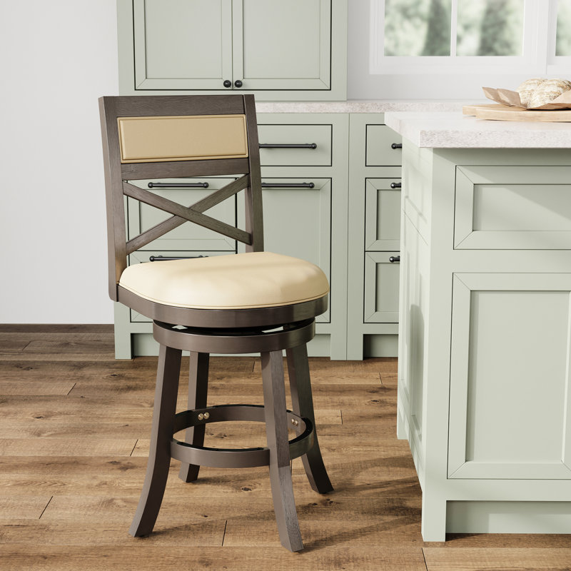 Tabouret de comptoir gris vieilli de 24 po avec pivot et revêtement en cuir souple