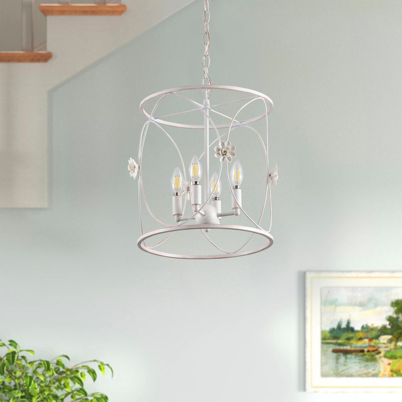 4-Lamp carved round adjustable iron pendant light