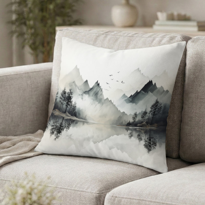 Coussin Watercolor Lake And Forest Dream I, H 20 po x l 20 po