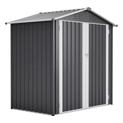 Gray 6 X 4 Ft Metal Outdoor Storage Shed With Lockable Door, Waterproof Garden Tool House For Patio, Reinforced Galvanized - Steel Frame, Smooth Assembly Ft, Backyard, Guide Provided