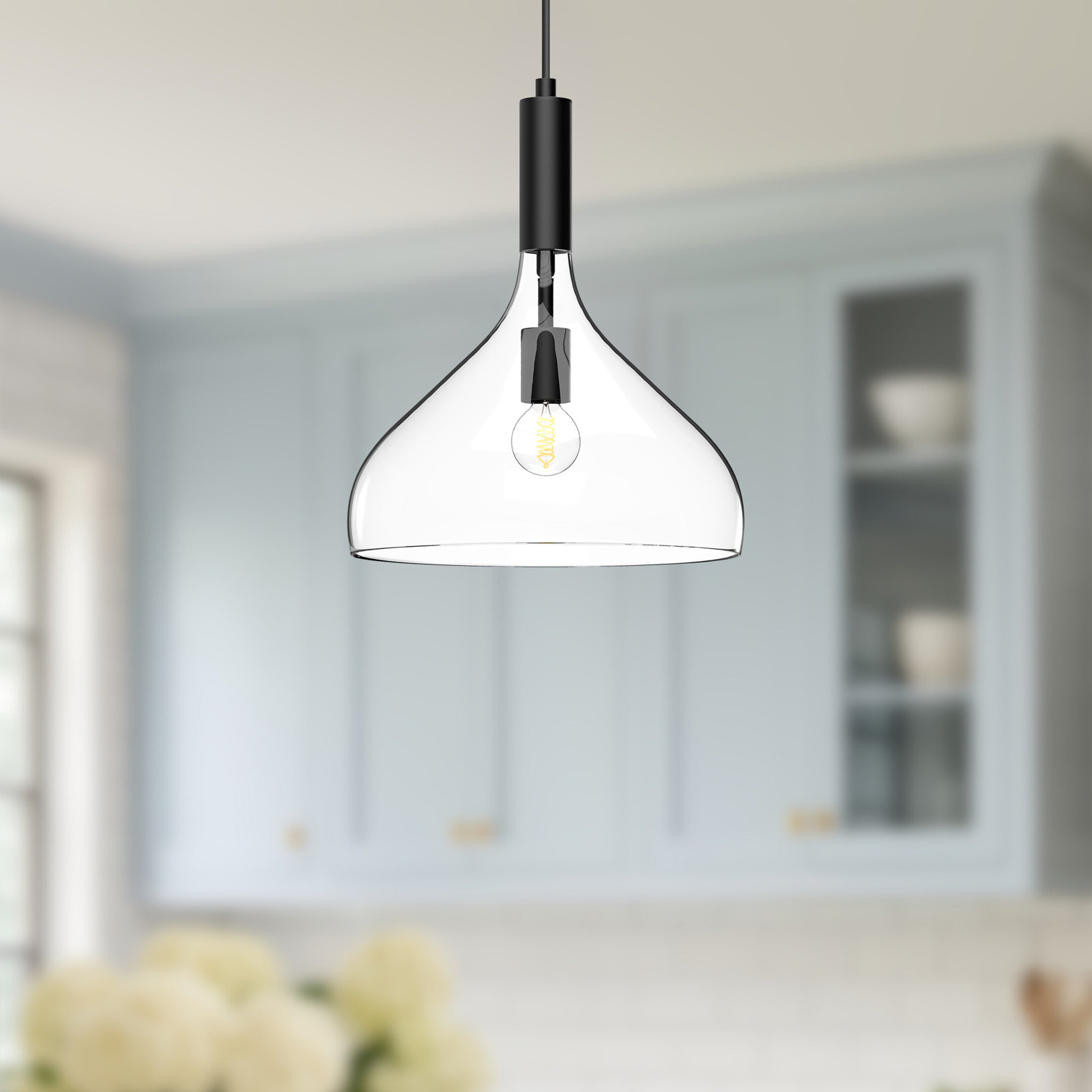 Rayden Single Light Glass Steel Pendant, Matte Black