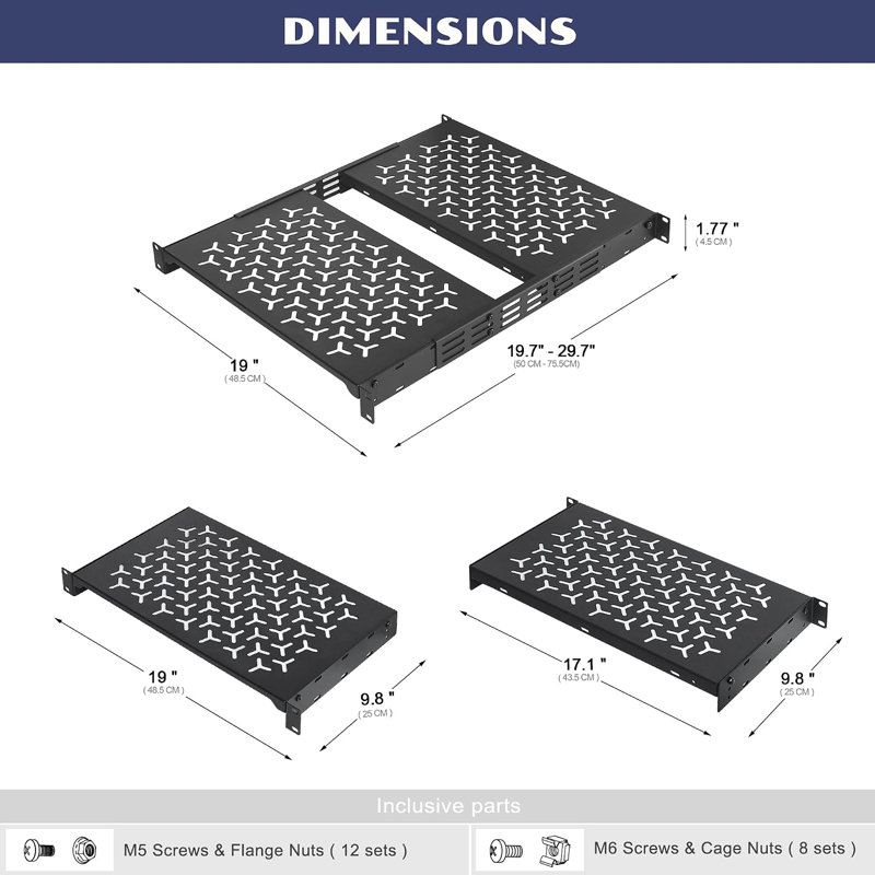 1U Rack Shelves (2-Pack), 2 PCS 10" Deep Cantilever, with Optional Joints